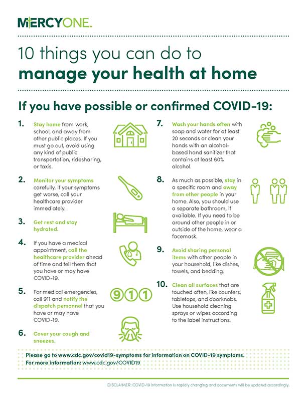 Flyer outlining 10 things you can do to manage your health at home.