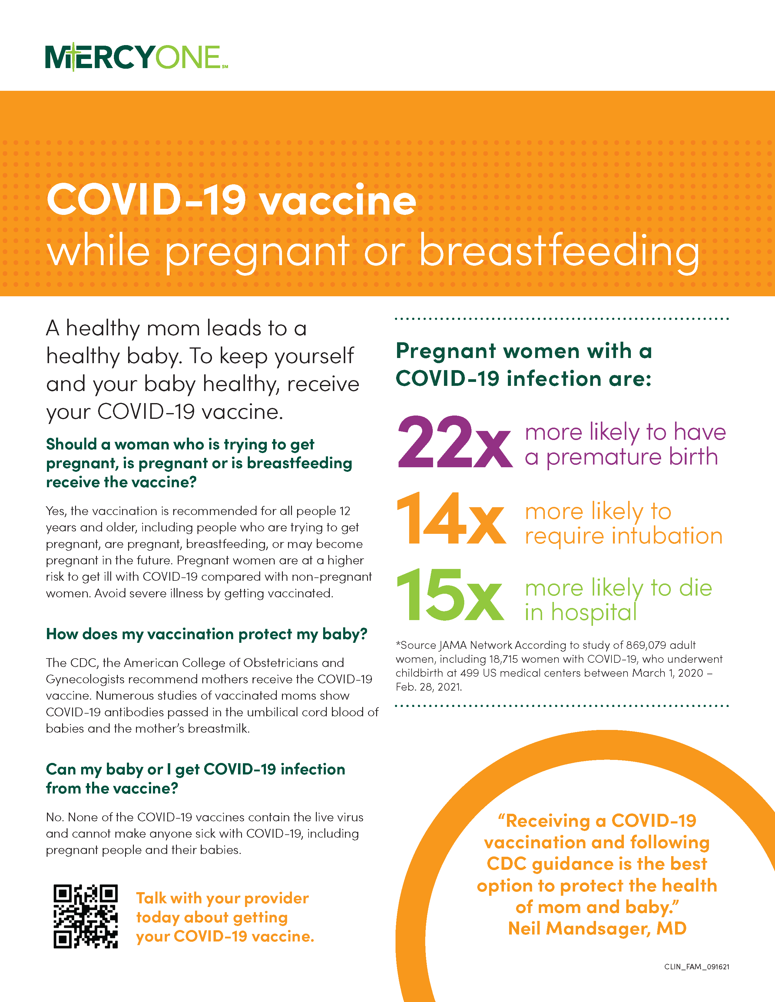 Flyer about Covid-19 vaccine while pregnant or breastfedding