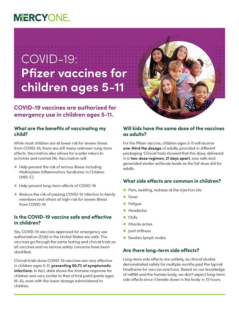 Flyer about Pfizer vaccines for children age 5-11