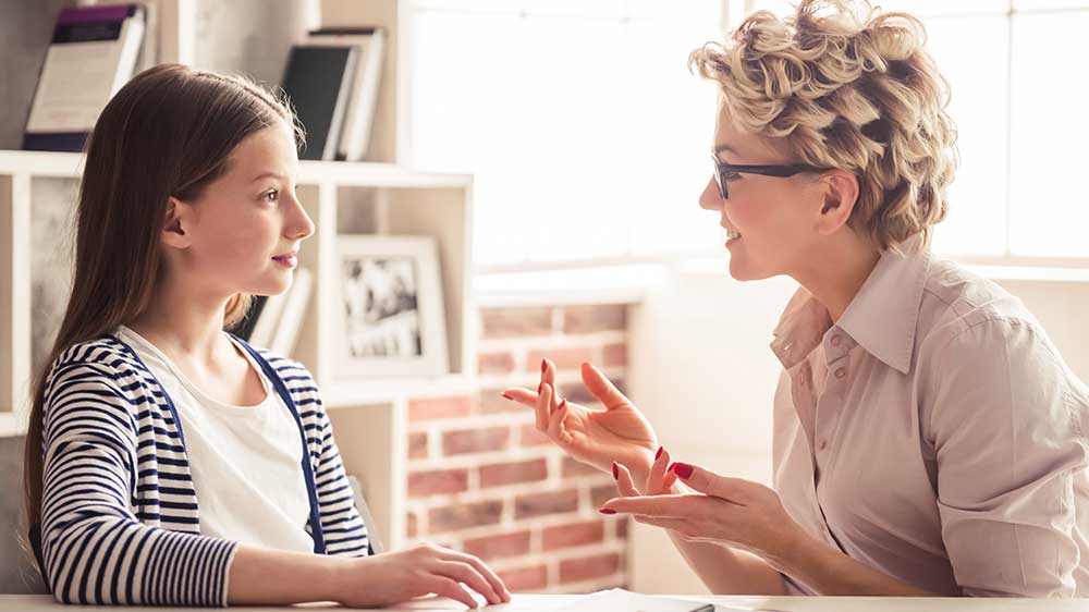 Parent talking to child