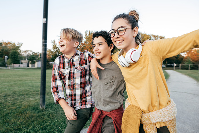 kids outside on a walk